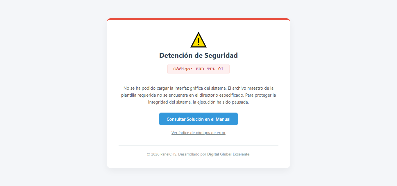 Resolución de Error de Interfaz: Código [ERR-TPL-01] en PanelCHS